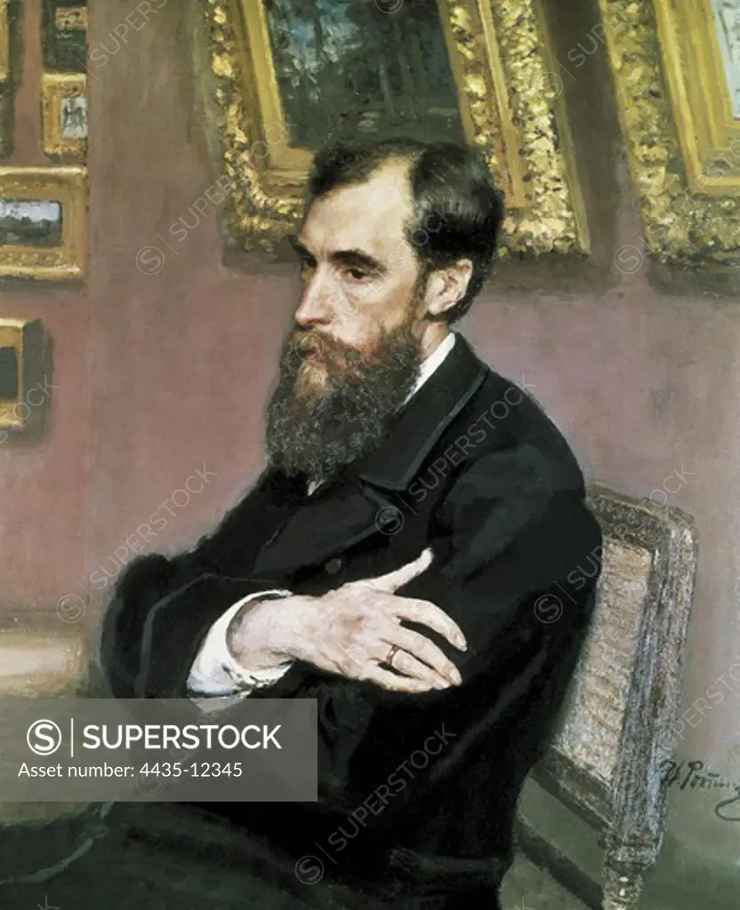 Repin, Ilya Yefimovich (1844-1930). Portrait of Pavel Tretyakov. 1883. Oil on canvas.