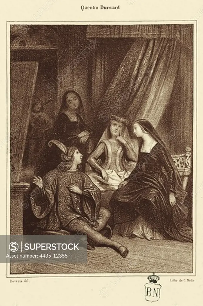 SCOTT, Sir Walter (1771-1832). Scottish Romantic writer. 'Quentin Durward'. Illustration of the novel. Etching.