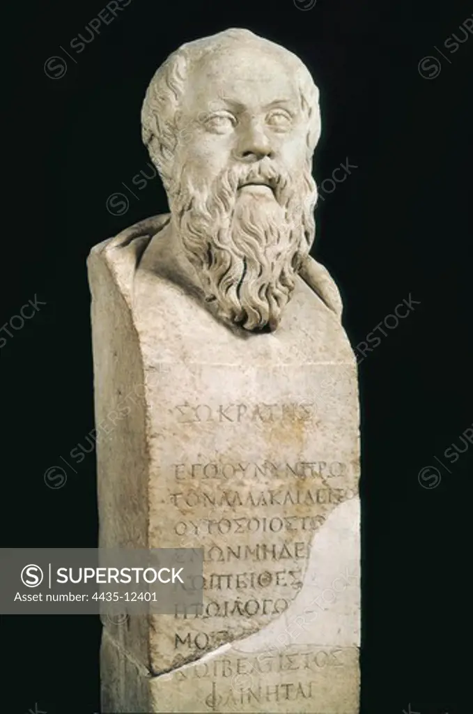 Bust of Socrates. 4th c. BC. Greek art. Sculpture on marble. ITALY. LAZIO. Rome. Capitoline Museums.