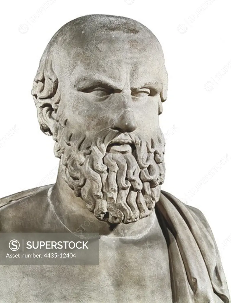 Bust of Aeschylus. 5th c. BC. Greek art. Sculpture on marble. ITALY. LAZIO. Rome. Capitoline Museums.