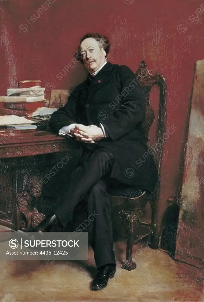 MEISSONIER, Ernest (1815-1891). Portrait of Alexandre Dumas fils. 1877. Oil on canvas. Private Collection.