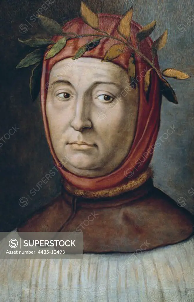 PETRARCH (1304-1374). Italian humanist and poet. Portrait by anonymus author. Painting. ITALY. PIEDMONT. Turin. Galleria Sabauda (Sabauda Gallery).