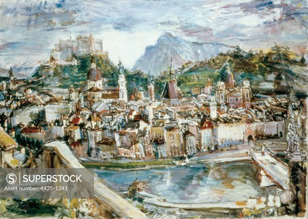 KOKOSCHKA, Oskar (1886-1980). View of Salzburg. 1950. Expressionism. Oil on canvas. GERMANY. BAVARIA. Munich. State Gallery of Modern Art.