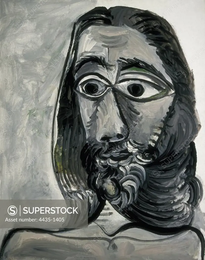 Picasso, Pablo (1881-1973). Head of a Man. 1971. Contemporary Art. Oil on canvas. FRANCE. PROVENCE ALPES CTE D'AZUR. ALPES-MARITIMES. Mougins. Jacqueline Picasso Collection.