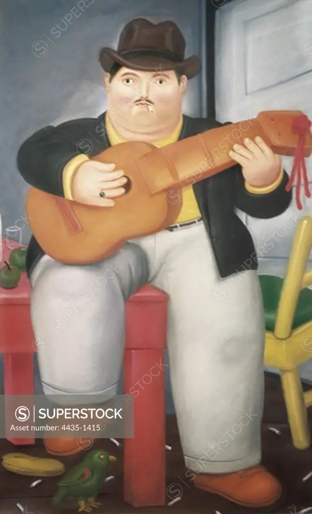 BOTERO, Fernando (1932). Man with a Guitar. 1982. Oil on canvas. Private Collection.