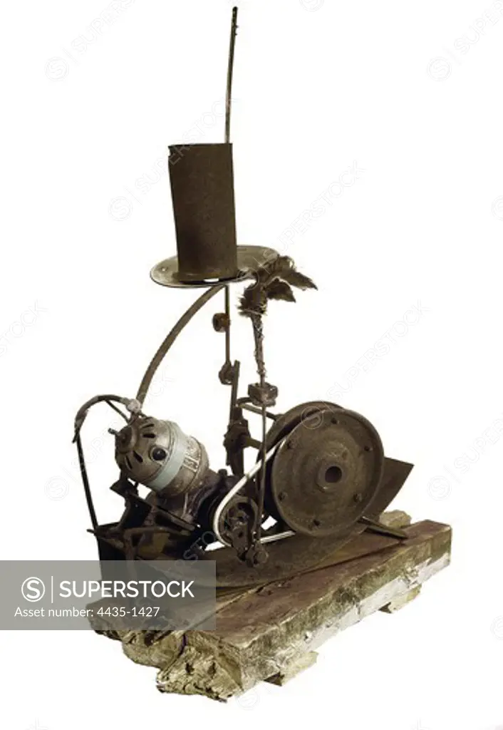 TINGUELY, Jean (1925-1991). Meta-mechanical Sculpture. Work executed with waste metal objects. Kinetic art. Sculpture. Private Collection.