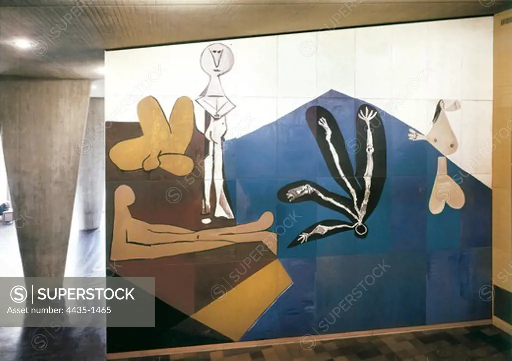 Picasso, Pablo (1881-1973). The Fall of Icarus. 1958. FRANCE. Paris. UNESCO Building. Surrealism. Ceramics.