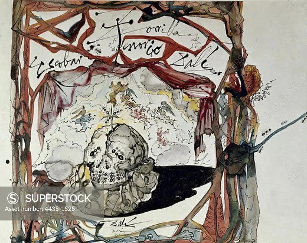 DALI, Salvador (1904-1989). Sketch for the poster of 'Don Juan Tenorio' by Zorrilla. 1950. Version of the play directed by Luis Escobar and at the Teatro EspaÐol (Spanish Theatre) in Madrid. Surrealism. Painting.