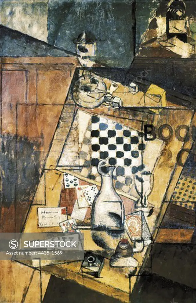 MARCOUSSIS, Ludwig Casimir Ladislas Markus (1878-1941). Still Life with Chessboard. 1912. Cubism. Oil on canvas. FRANCE. LE-DE-FRANCE. Paris. Centre national d'art et de culture Georges Pompidou (Georges Pompidou National Art and Culture Centre).