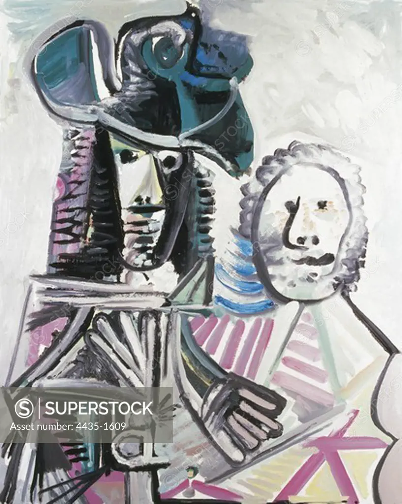 Picasso, Pablo (1881-1973). Musketeer and personage. 1972. Contemporary Art. Oil on canvas. FRANCE. PROVENCE ALPES CTE D'AZUR. ALPES-MARITIMES. Mougins. Jacqueline Picasso Collection.