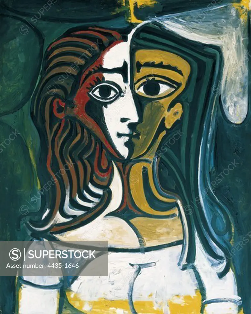 Picasso, Pablo (1881-1973). Bust of a Woman. 1960. Cubism. Oil on canvas. FRANCE. PROVENCE ALPES CTE D'AZUR. ALPES-MARITIMES. Mougins. Jacqueline Picasso Collection.