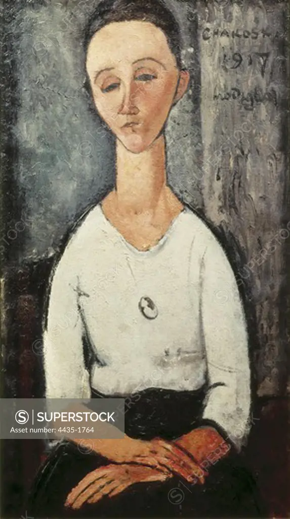 MODIGLIANI, Amedeo (1884-1920). Portrait of Madame Chakowska. 1917. Artistic avant-gardes. Oil on canvas. BRAZIL. Sao Paulo. Sao Paulo Museum of Art.