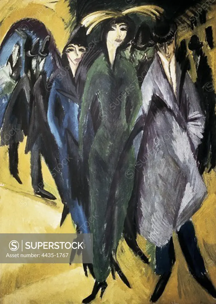KIRCHNER, Ernst Ludwig (1880-1938). Women in the Street. 1915. Expressionism. Die BrŸcke. Oil on canvas. GERMANY. NORTH RHINE-WESTPHALIA. Wuppertal. Das Von der Heydt-Museum.