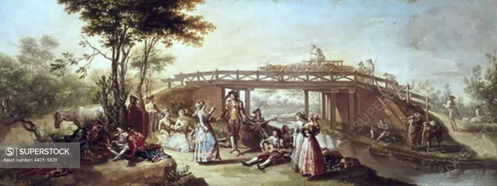 BAYEU Y SUBIAS, Francisco (1734-1795). The Bridge on the Madrid Canal. Sketch for a tapestry. Oil on canvas. SPAIN. MADRID (AUTONOMOUS COMMUNITY). Madrid. Prado Museum.