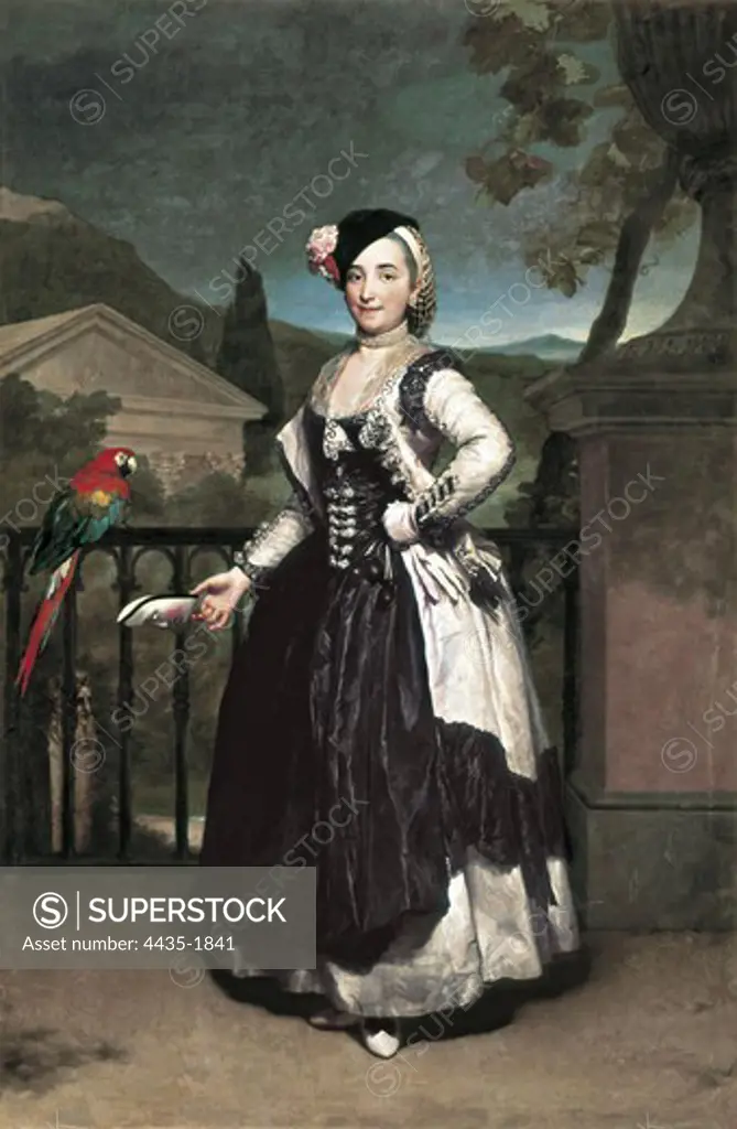 MENGS, Anton Raphael (1728-1779). Portrait of the Marchioness of Llano. 1787. Isabel Parre-o, dressed in a costume from La Mancha of the Cuenca mountain range, for a party at the Vienna's court. Neoclassicism. Oil on canvas. SPAIN. MADRID (AUTONOMOUS COMMUNITY). Madrid. St. Fernando Royal Academy Museum.