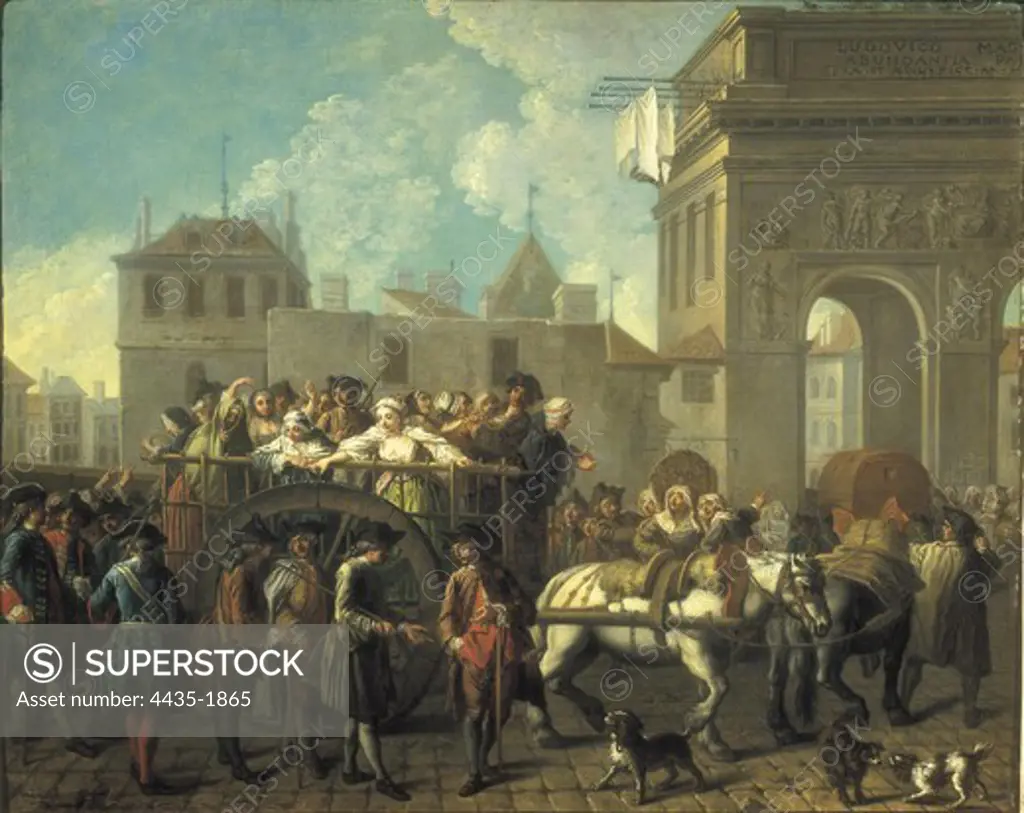 JEAURAT, Etienne (1699-1789). Prostitutes Being Led Off to La Salptrire. c. 1755. Oil on canvas. FRANCE. ëLE-DE-FRANCE. Paris. MusŽe Carnavalet (Carnavalet Museum).