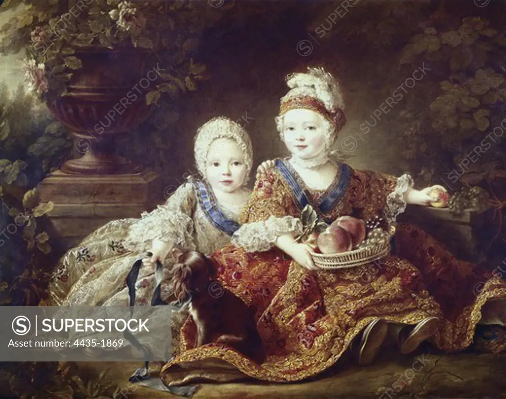 DROUAIS, Franois Hubert (1727-1775). The Duke of Berry and the Count of Provence at the Time of Their Childhood. 1756. Portrait of the kings-to-be, Louis XVI and Louis XVIII. Rococo. Oil on canvas. BRAZIL. Sao Paulo. Sao Paulo Museum of Art.
