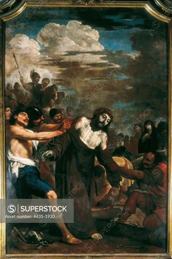 VILADOMAT i MANALT, Antoni (1678-1755). Jesus is stripped of His garments. 1722-1737. SPAIN. Matar. Basilica of Saint Mary. Tenth Station of Via Crucis. Baroque art. Oil.