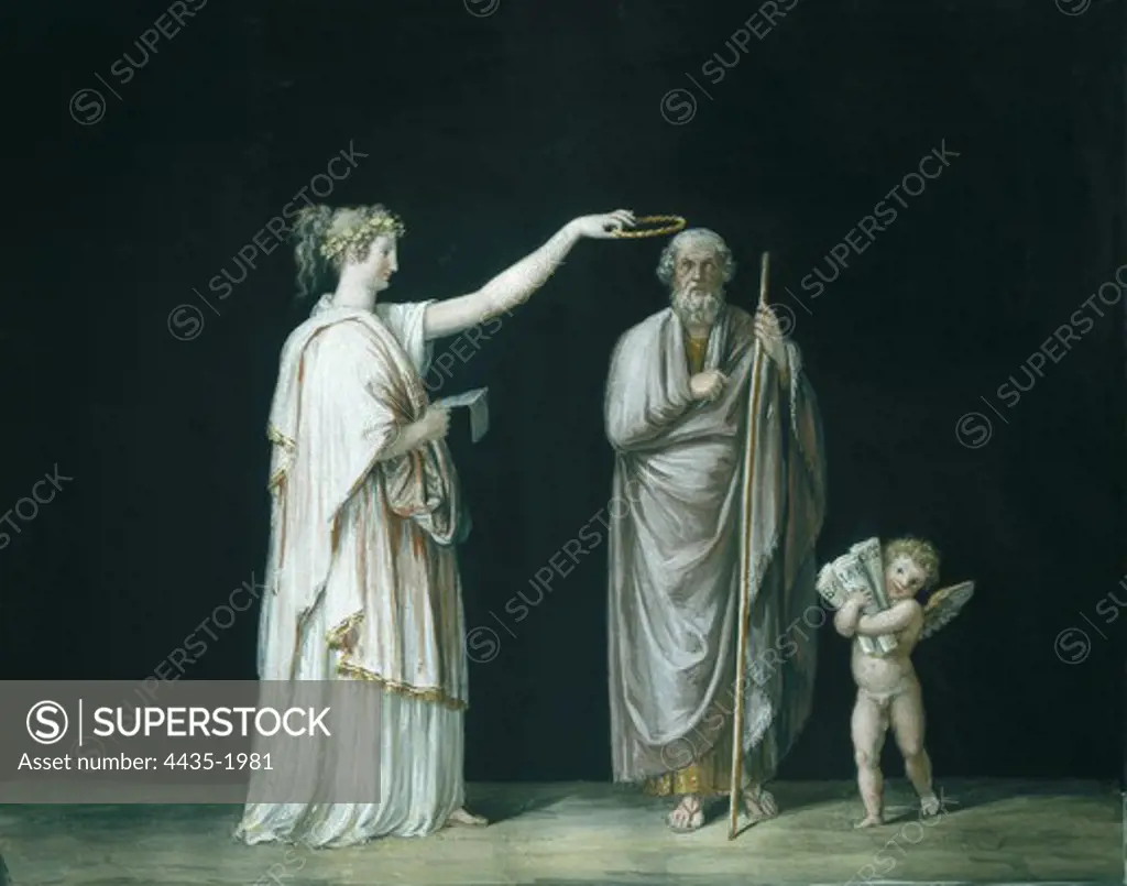 CANOVA, Antonio (1757-1822). Calliope and Homer. ca. 1798. Neoclassicism. Tempera. ITALY. VENETO. TREVISO. Possagno. Museum of Antonio Canova.