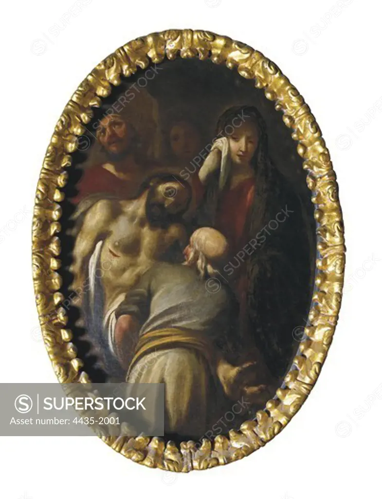 VILADOMAT i MANALT, Antoni (1678-1755). Altarpiece in the Chapel of Sorrows.The Burial of Jesus. 1722-1737. SPAIN. Matar. Basilica of Saint Mary. The seventh pain of Virgin Mary, Fourteenth station of The Cross. Baroque art. Oil on canvas.