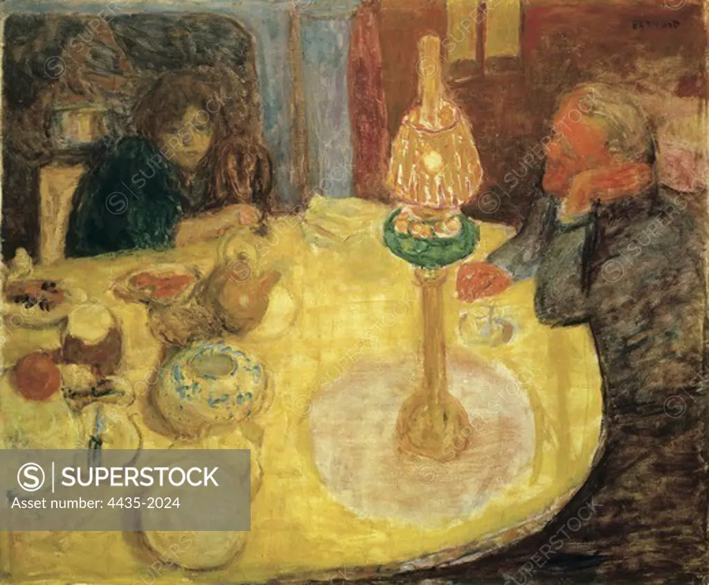BONNARD, Pierre (1867-1947). Evening by the Lamp. 1921. Symbolism. Les Nabis. Oil on canvas. Private Collection.