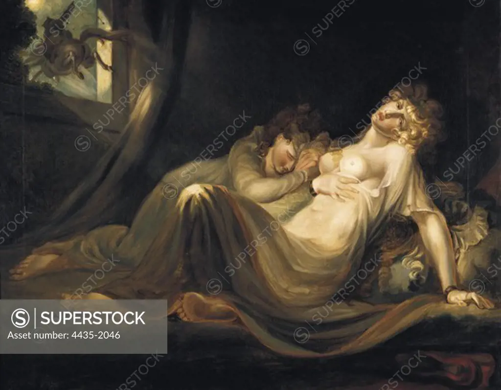 FUSELI, Johann Heinrich (1741-1825). An Incubus Leaving Two Sleeping Girls. Romanticism. Oil on canvas. SWITZERLAND. Zurich. Kunsthaus Zurich (Zurich Museum of Art).