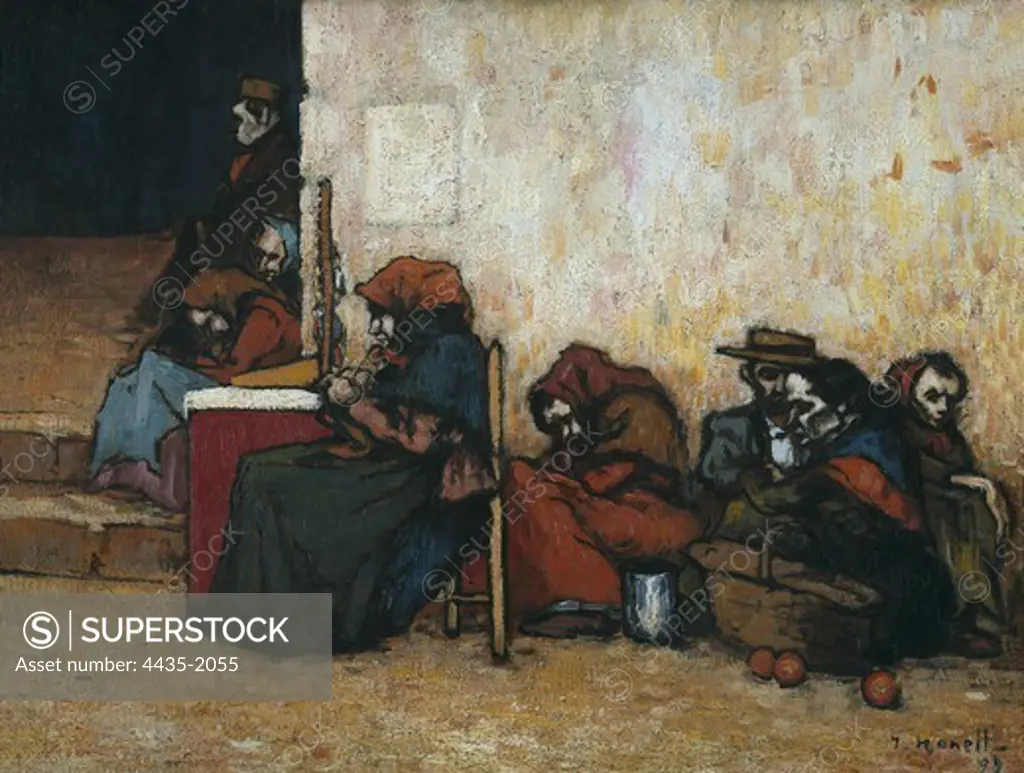 NONELL i MONTURIOL, Isidre (1873-1911). Poors Waiting for Soup. 1899. Postmodern art. Oil on canvas. SPAIN. CATALONIA. BARCELONA. Monistrol de Montserrat. Museum of Montserrat.