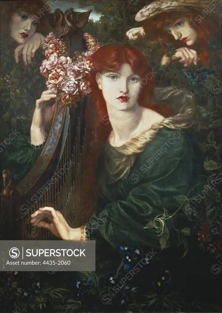 ROSSETTI, Dante Gabriel (1828-1882). La Ghirlandata. 1873. Pre-Raphaelite art. Oil on canvas. UNITED KINGDOM. ENGLAND. London. Guildhall Art Gallery.