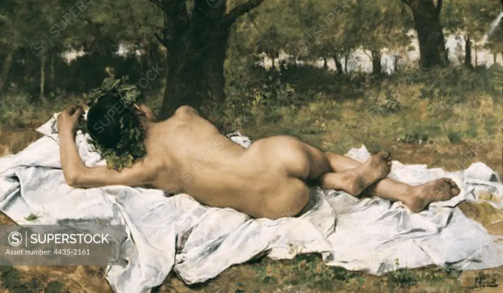 AGRASOT Y JUAN, Joaqun (1836-1919). Young Bacchus. ca. 1872. Classicism. Oil on canvas. SPAIN. Valencia. San Pio V Fine Arts Museum.