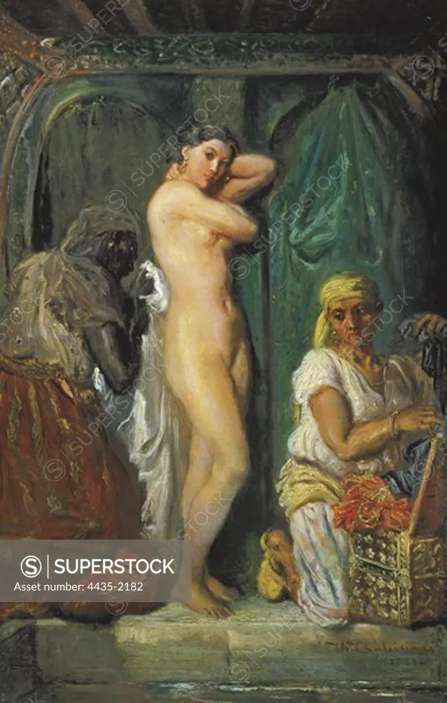 CHASSERIAU, ThŽodore (1819-1856). The Toilet in the Seraglio. 1849. Romanticism. Orientalism. Oil on canvas. FRANCE. ëLE-DE-FRANCE. Paris. Louvre Museum.
