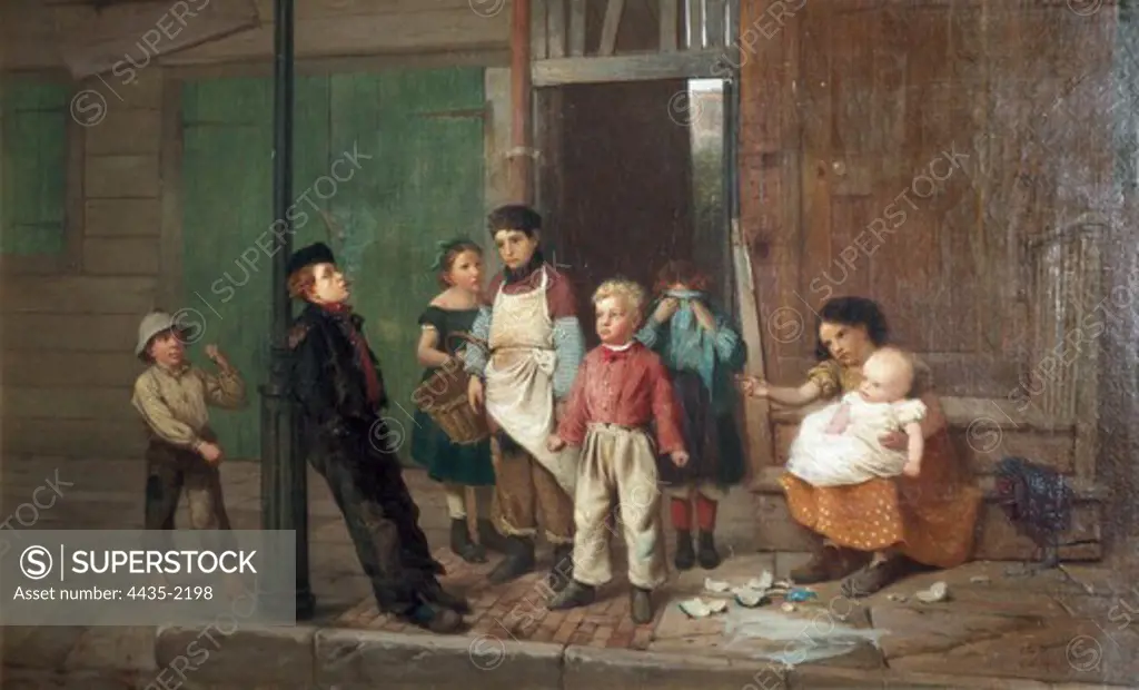 BROWN, John George (1831-1913). The Bully of the Neighbourhood. 1866. Oil on canvas. SPAIN. MADRID (AUTONOMOUS COMMUNITY). Madrid. Thyssen-Bornemisza Museum of Art.