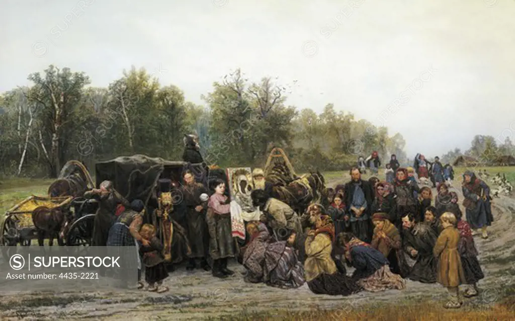 SAVITSKI, Konstantin Apollonovitch (1844-1905). Meeting of the icon. 1878. Realism. Oil on canvas. RUSSIA. MOSCOW. Moscow. Tretyakov Gallery.