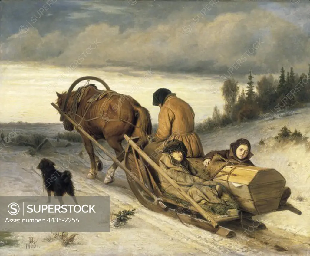 Perov, Vasily (1833-1882). Seeing-off of the dead man. 1865. Oil on canvas. RUSSIA. MOSCOW. Moscow. Tretyakov Gallery.