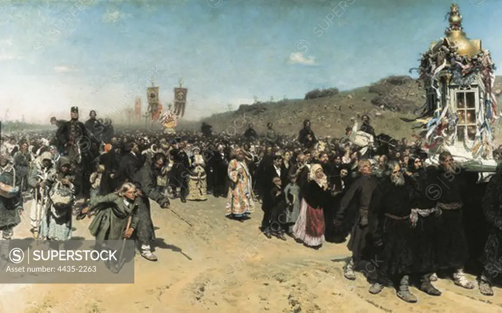 Repin, Ilya Yefimovich (1844-1930). Religious Procession in the Kursk Province. 1880-1883. Realism. Oil on canvas. RUSSIA. MOSCOW. Moscow. Tretyakov Gallery.