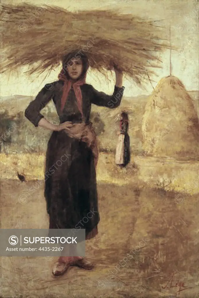 LEGA, Silvestro (1826-1895). Peasant woman with hay. 2nd half 19th c. Realism. Oil on canvas. ITALY. LOMBARDY. Milan. Galleria d'Arte Moderna (Gallery of Modern Art).