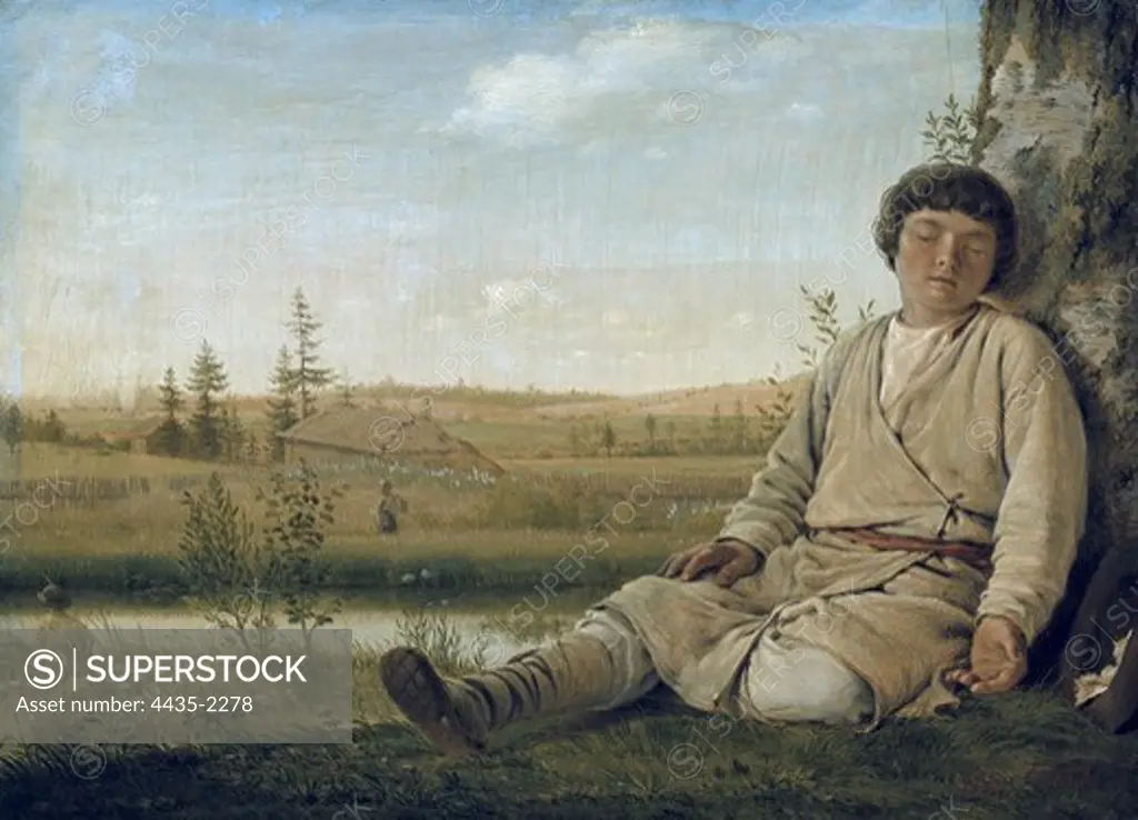 VENETSIANOV, Aleksey Gabrilovitch (1780-1847). Sleeping Herd-Boy. 1824. Oil on canvas. RUSSIA. SAINT PETERSBURG. Saint Petersburg. State Russian Museum.