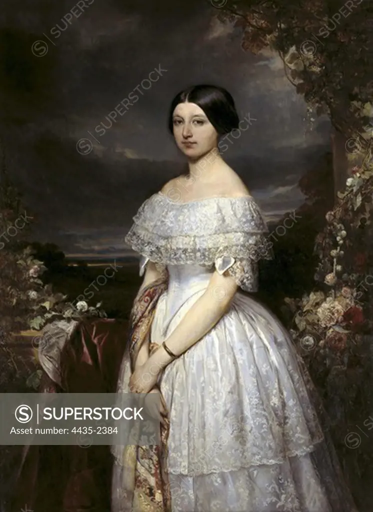 GALLAIT, Louis (1810-1887). Portrait of Viscountess of Biolley. 1850. Oil on canvas. BELGIUM. WALLONIA. HAINAUT. Tournai. Fine Arts Museum.