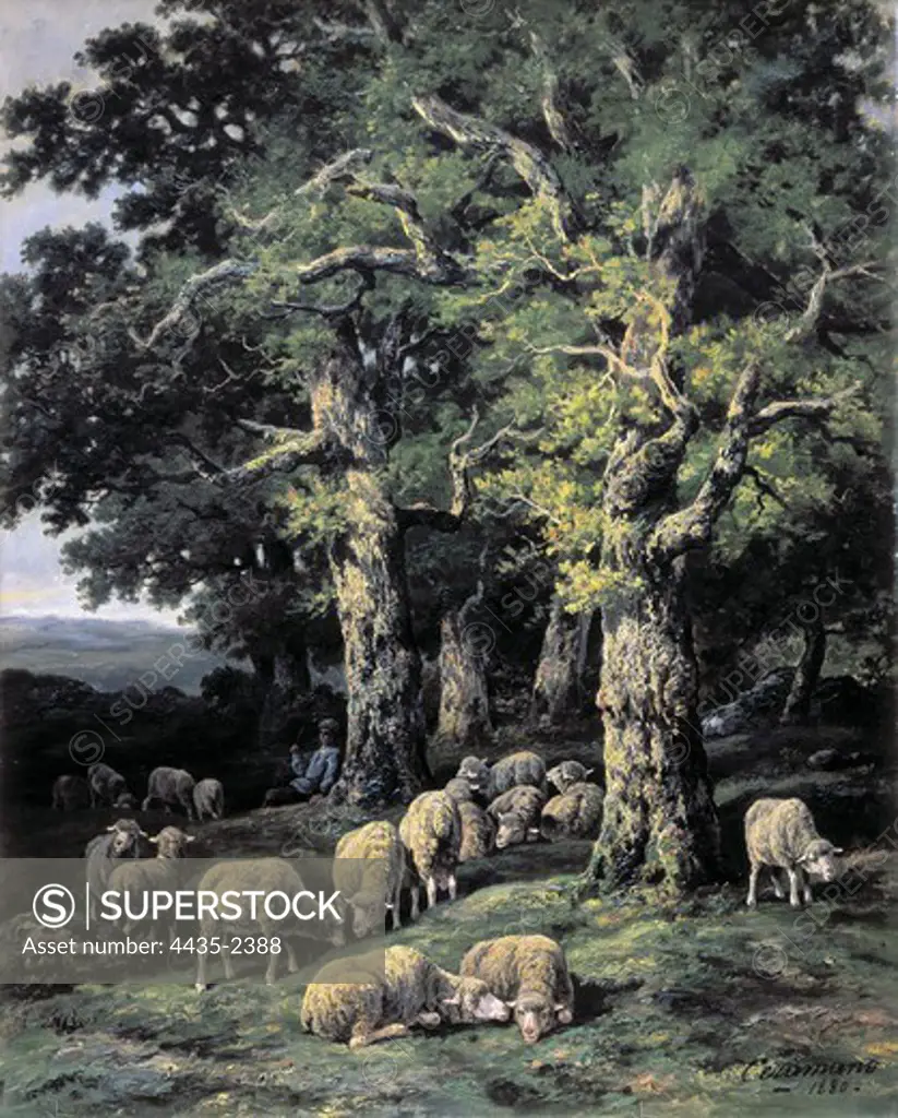 CERAMANO, Charles Ferdinand (1829-1909). Sheep in the woods. 1880. Oil on canvas. BELGIUM. WALLONIA. HAINAUT. Tournai. Fine Arts Museum.