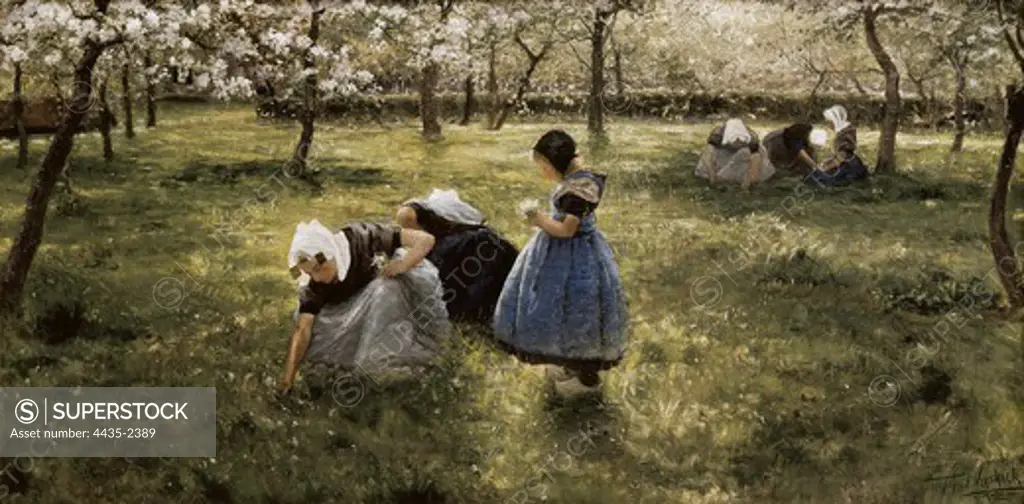 VERSTRAETE, ThŽodore (1850-1907). Springtime in Schoore. end 19th c. Oil on canvas. BELGIUM. WALLONIA. HAINAUT. Tournai. Fine Arts Museum.