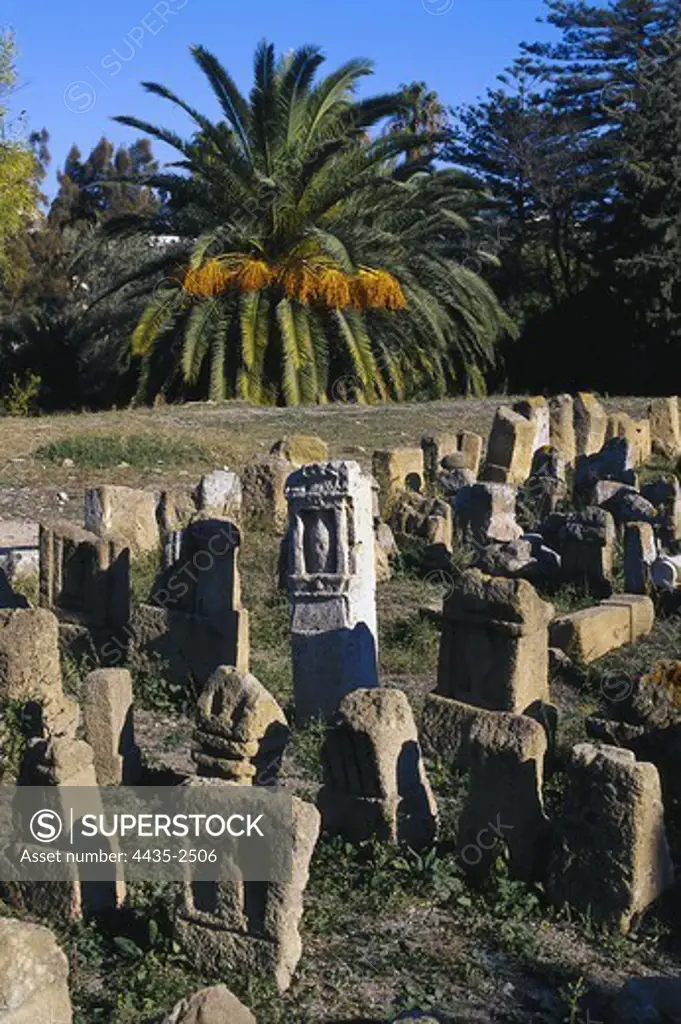 TUNISIA. TUNIS. Carthage. Punic pillars, funerary monuments. Carthaginian art. Sculpture.