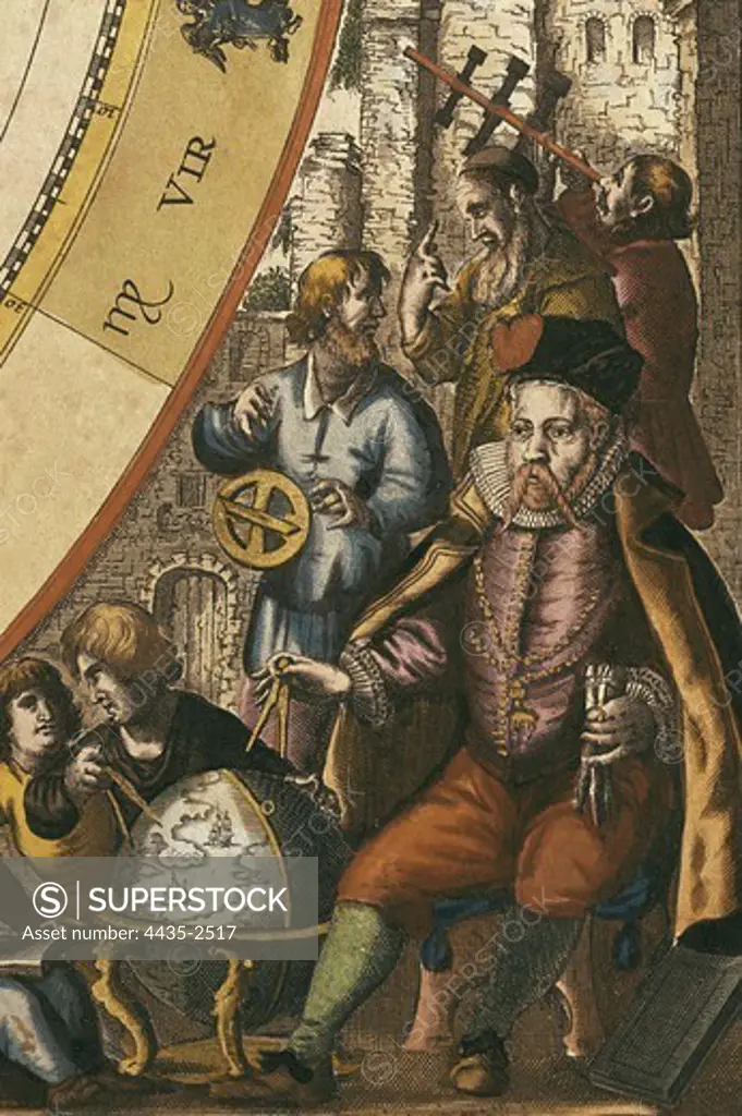 CELLARIUS, Andreas (1596-1665). Atlas Coelestis seu Harmonia Macrocosmica. 1661. Tycho Brahe's Planisphere. Engraving. SPAIN. CATALONIA. Barcelona. Biblioteca de Catalunya (National Library of Catalonia).