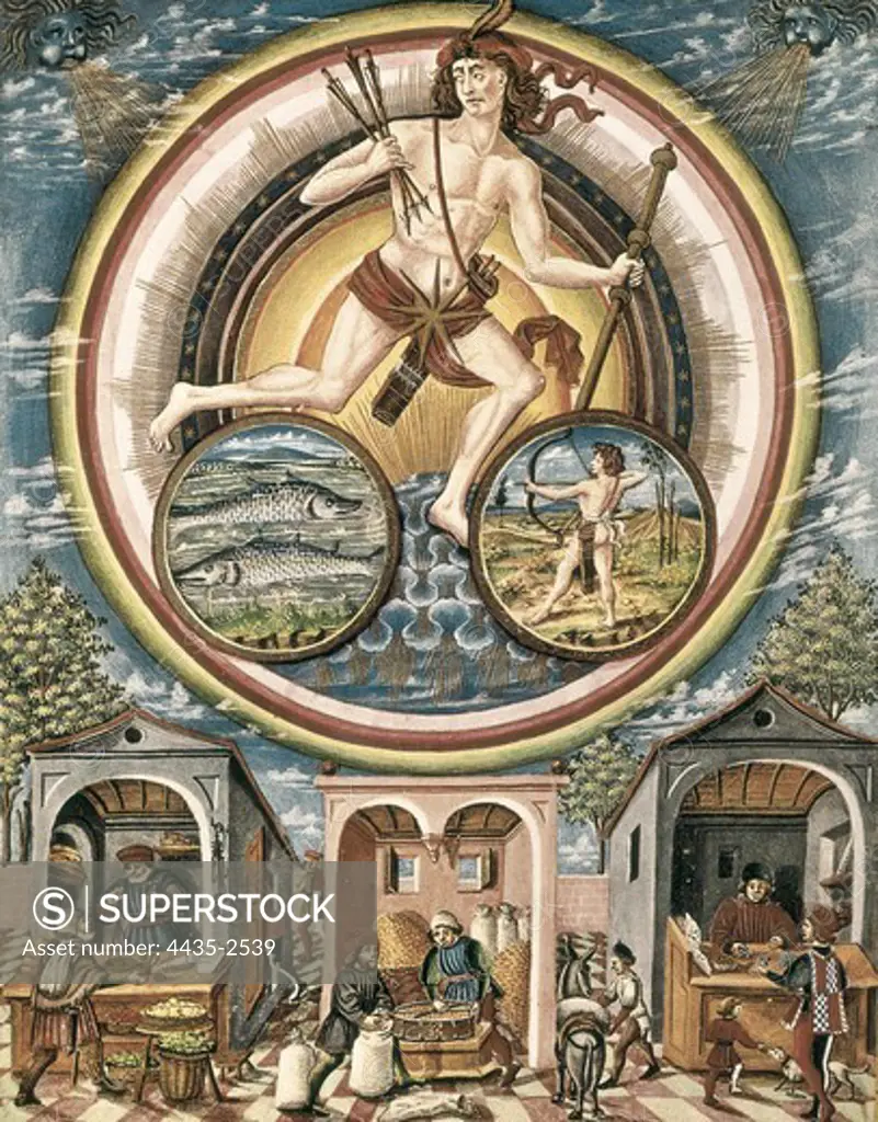 DE PREDIS, Cristoforo (1440-1486). De Sphaera. ca. 1470. Jupiter. Renaissance art. Quattrocento. Miniature Painting. ITALY. EMILIA-ROMAGNA. Modena. Estense Library.
