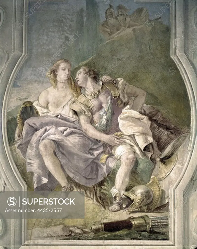 ITALY. Vicenza. Villa Valmarana. Rinaldo and Armida', 1757. Fresco painting placed in Tasso room. Rinaldo and Armida's story comes from Torquato Tasso's 'Jerusalem Delivered'. Rococo. Fresco.