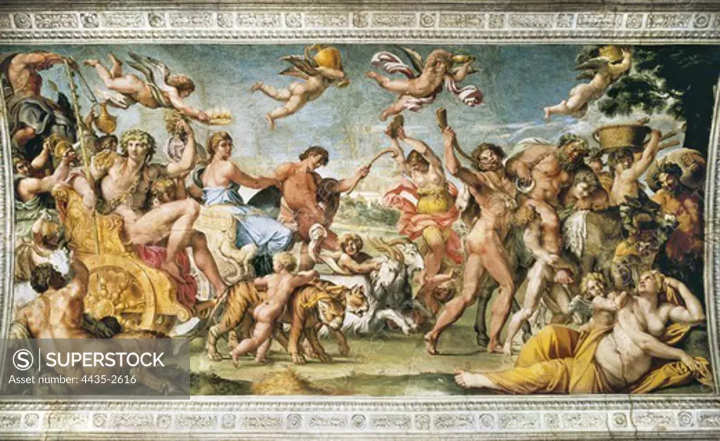 CARRACHE, Annibale. Triumph of Bacchus and Ariadne. 1595-1605. ITALY. Rome. Farnese Palace. Baroque art. Fresco.