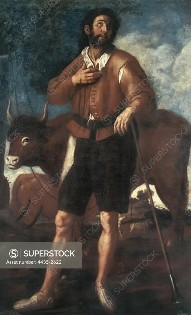 RIBALTA, Francisco (1565-1628). San Isidro Labrador (Saint Isidore the Laborer). Baroque art. Oil on canvas. SPAIN. Valencia. San Pio V Fine Arts Museum.