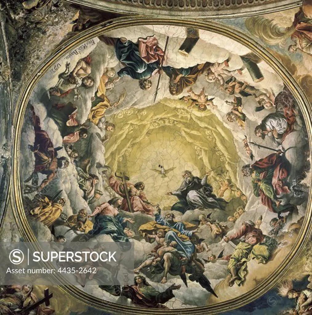 BAYEU Y SUBIAS, Manuel (1740-1809). Paintings in the dome of the new apse with scenes of the Trinity. 1791-1792. Neoclassicism. Fresco. SPAIN. ARAGON. HUESCA. Jaca. Cathedral.