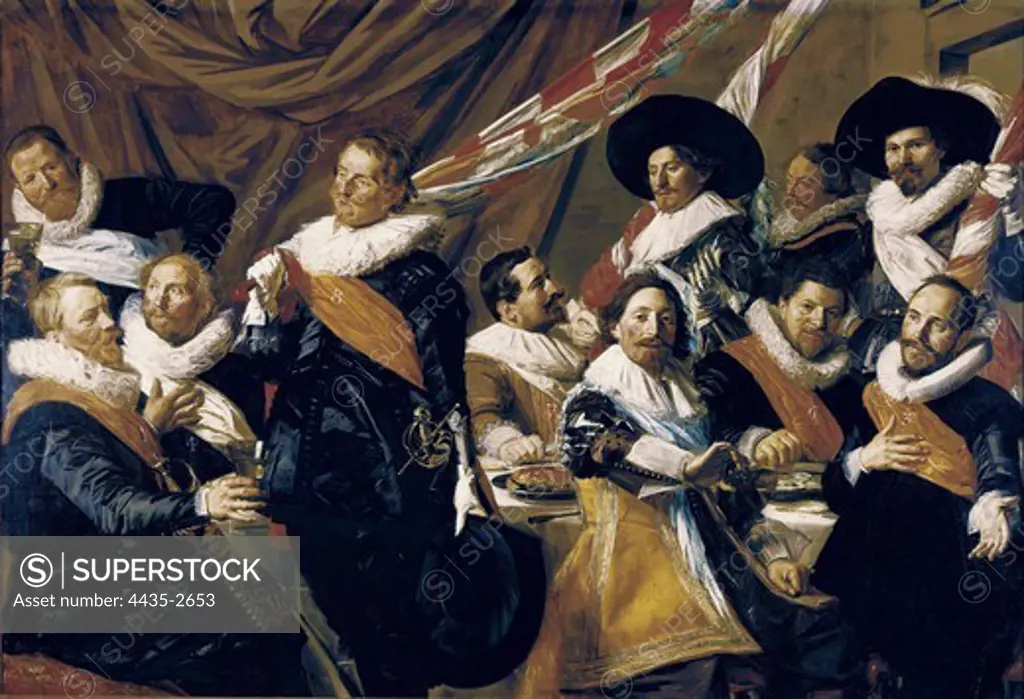 HALS, Frans (1580-1666). Banquet of the Officers of the Civic Guard of St George. 1627. Baroque art. Oil on canvas. NETHERLANDS. NORTH HOLLAND. Haarlem. Frans Hals Museum.