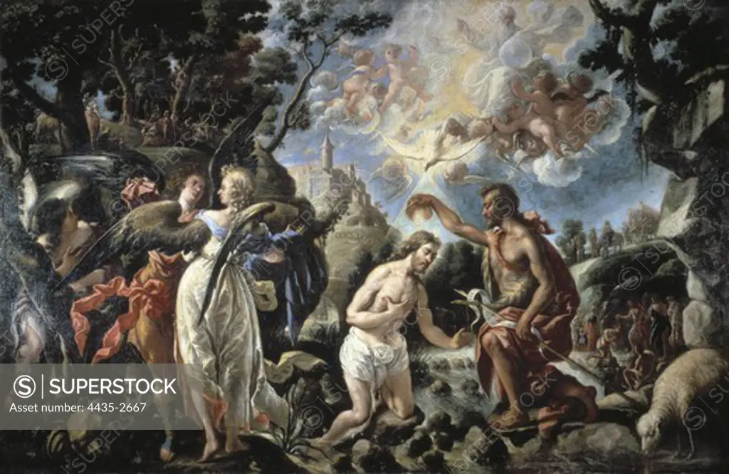 PAREJA, Juan de (1610-1670). The Baptism of Christ. 1667. Baroque art. Oil on canvas. SPAIN. ARAGON. Huesca. Provincial Museum of Huesca (Huesca).