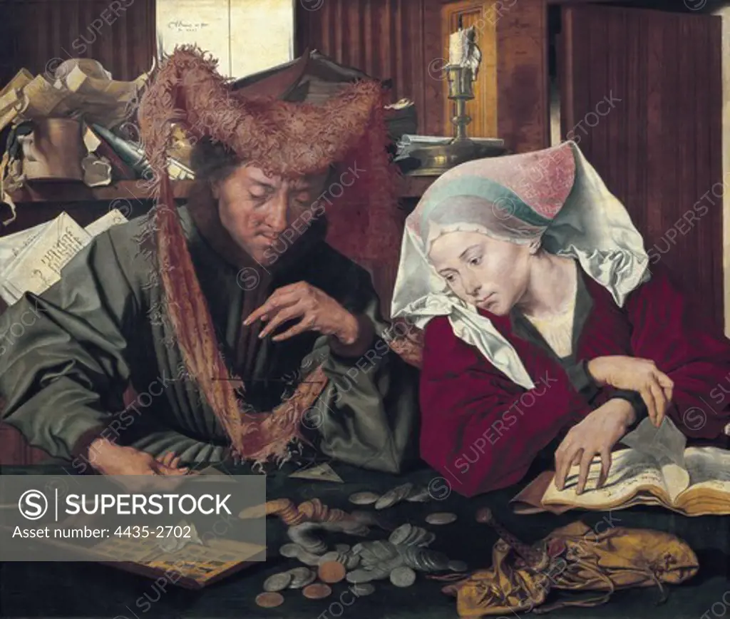 REYMERSWAELE, Marinus Claeszoon van (1493-1567). The Moneylender and his Wife. 1539. Flemish art. Oil on wood. SPAIN. MADRID (AUTONOMOUS COMMUNITY). Madrid. Prado Museum.