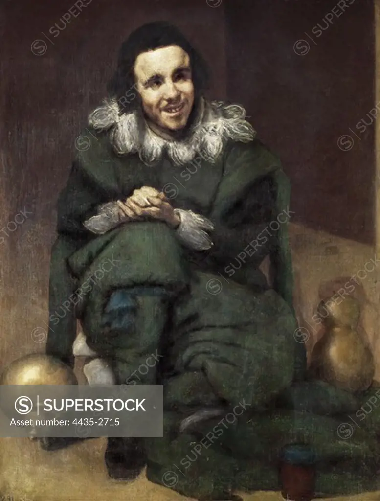 VELAZQUEZ, Diego Rodrguez de Silva (1599-1660). The Buffoon Calabacillas. 1636. Mistakenly called 'The Idiot of Coria'. Baroque art. Oil on canvas. SPAIN. MADRID (AUTONOMOUS COMMUNITY). Madrid. Prado Museum.